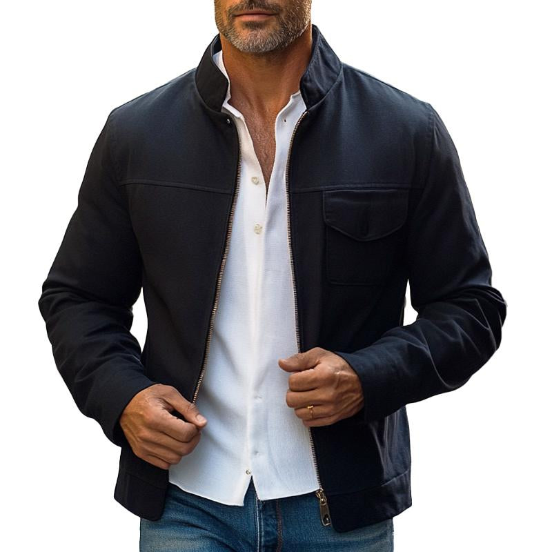 Men's Solid Lapel Single-breasted Twill Jacket 42444842X