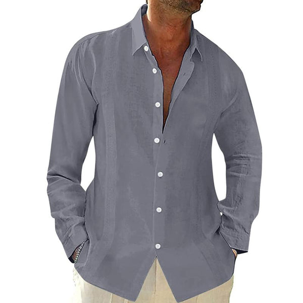 Men's Casual Solid Color Lapel Long Sleeve Shirt 14006585Y