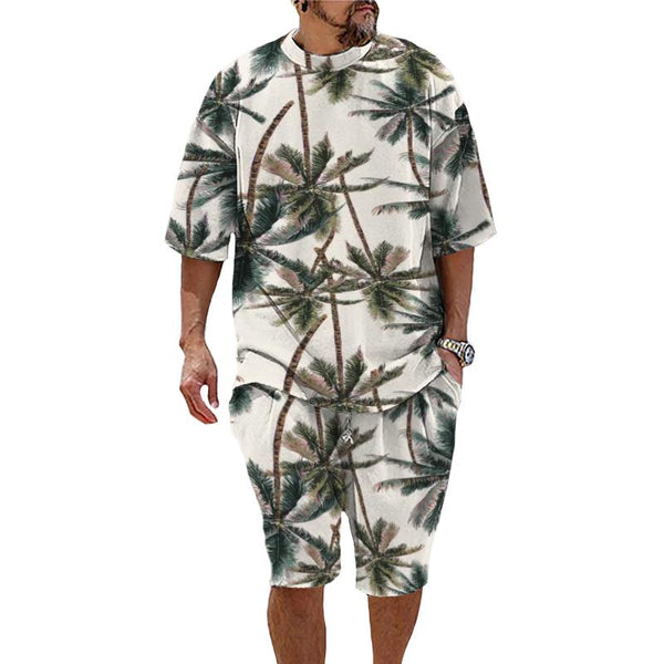 Men's Casual Coconut Tree Print Short-sleeved Two-piece Set 93257343TO