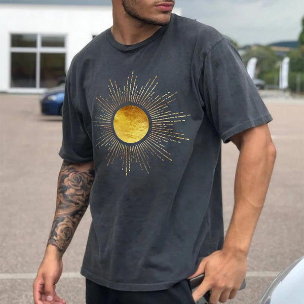 Men's Retro Street Gold Sun Short Sleeve T-Shirt 88215017TO