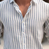 Men's Casual Striped Print Long Sleeve Shirt 74222915X