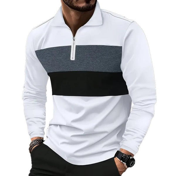 Men's Striped Print Loose Long Sleeve POLO Shirt 92302672X