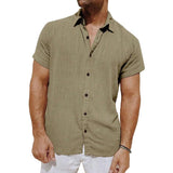 Men's Vintage Cotton and Linen Short Sleeve Shirt 60111924TO