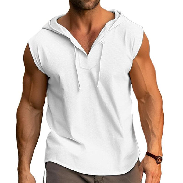 Men's Casual Muscle Solid Color Hooded Tank Top 89662025Y
