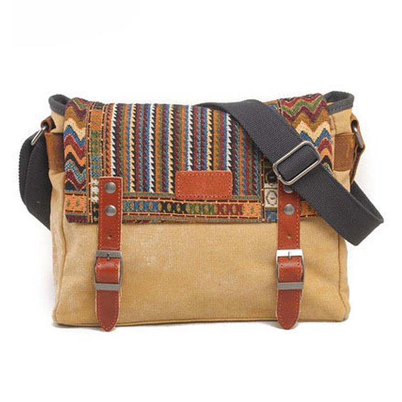 Men's Retro Ethnic Pattern Canvas Shoulder Bag 74282452Y