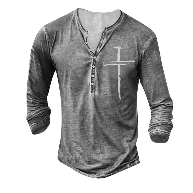 Men's Cross Print Loose Long Sleeve T-Shirt 06626241U