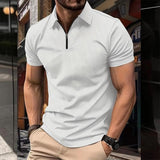 Men's Casual Solid Color Waffle Zipper Short-Sleeved Polo Shirt 60483710Y