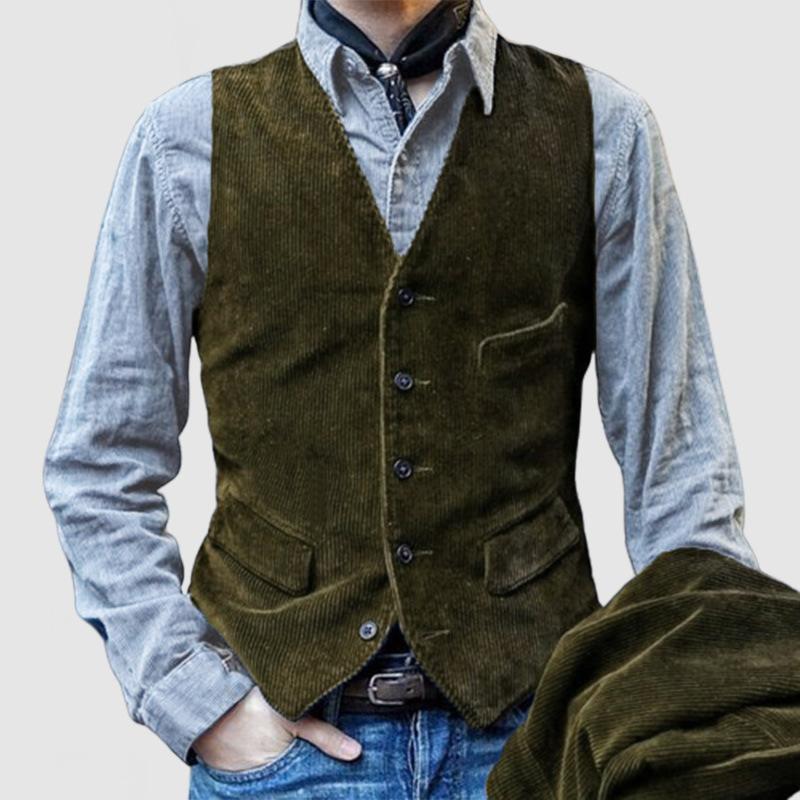 Chaleco de traje de pana vintage con múltiples bolsillos para hombre 18592365Y