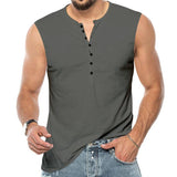 Men's Casual Solid Color Henley Collar Sleeveless Tank Top 62119111Y