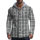 Men's Casual Plaid Hooded Flannel Multi-Pocket Shirt Jacket 69038680X