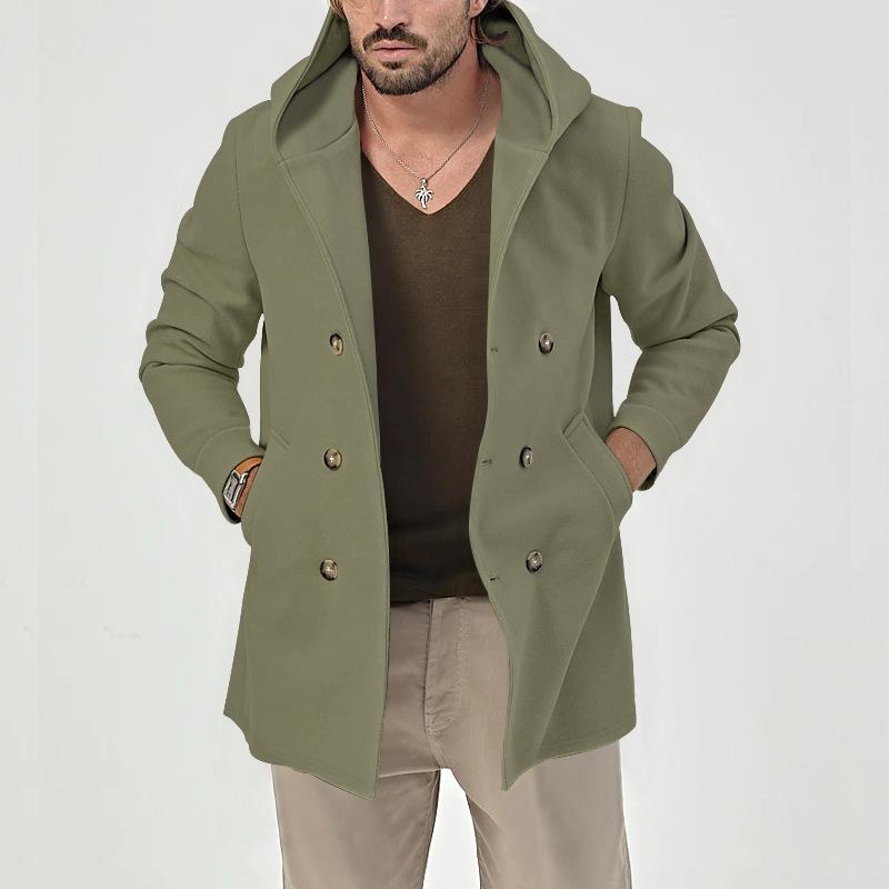 Men's Solid Hooded Double Breasted Casual Coat 62030960Z