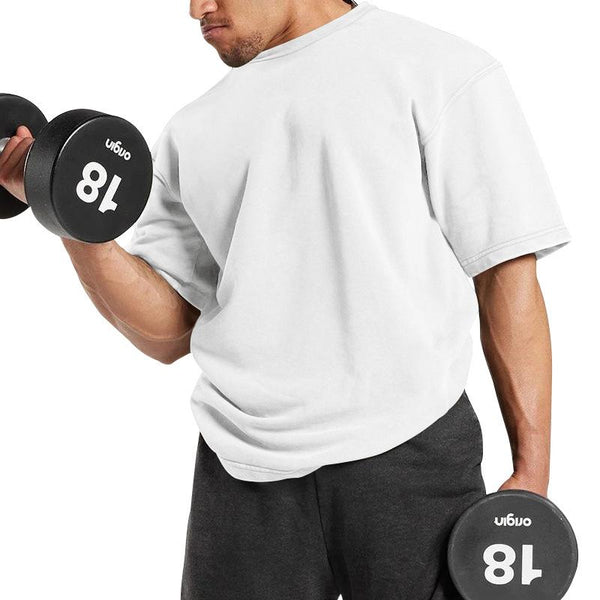 Men's Solid Loose Round Neck Short Sleeve Fitness Sports T-shirt 05575966Z