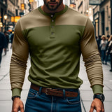 Men's Slim Fit Long Sleeve Paneled Bottoming Henley T-Shirt 88312026X