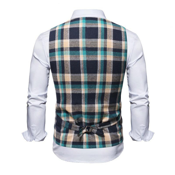 Men's Casual Plaid Single Breasted Suit Vest 98330524Y