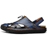 Men's Vintage First-Layer Cowhide Hollow Breathable Sandals 60168677M