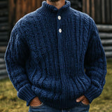 Men's Dark Blue Two-button Pullover Sweater 87368142U