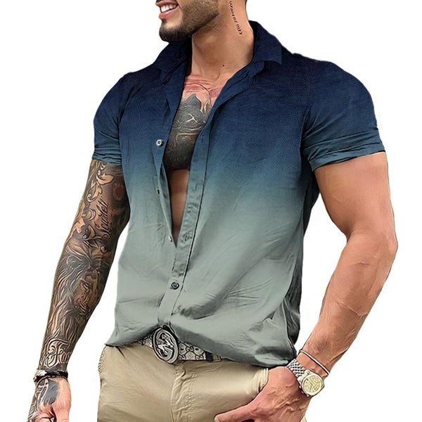 Men's Casual Gradient Lapel Short Sleeve Shirt 16643891TO