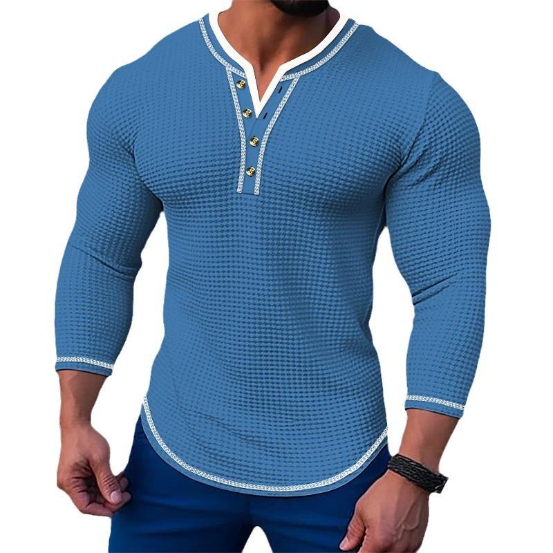 Men's Waffle Long Sleeve Casual Henley T-Shirt 09590950X