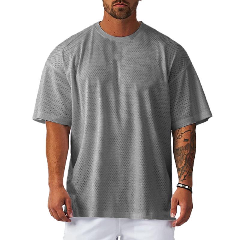 Men's Solid Loose Mesh Round Neck Short Sleeve T-shirt 07588166Z