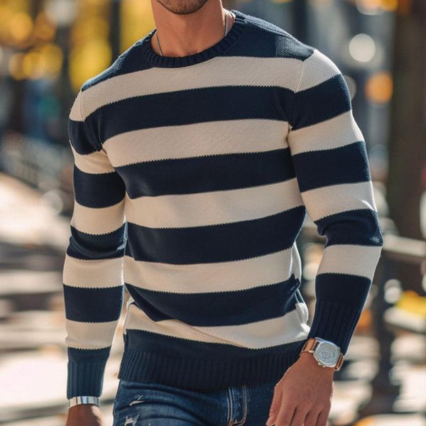 Men's Retro Casual Colorblock Striped Crew Neck Sweater 02258832TO