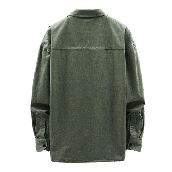 Men's Casual Cotton Loose Solid Color Long Sleeve Overhirt 73611957M