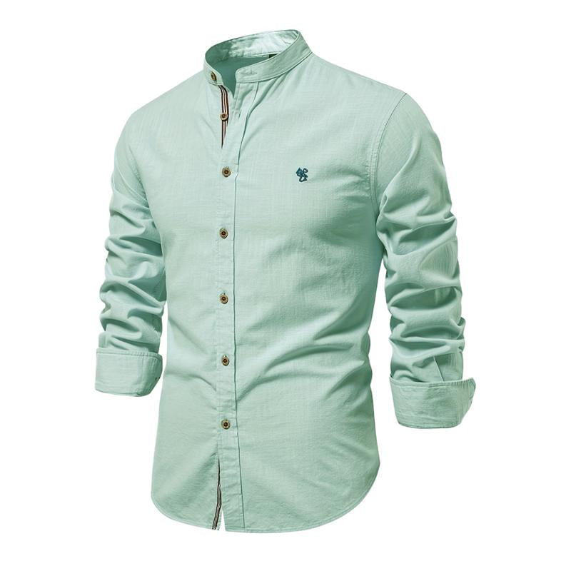 Men's Cotton and Linen Casual Solid Color Long-sleeved Shirt 77932648X