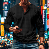 Men's Solid Waffle Button-Down Crew Neck Long Sleeve T-Shirt 40989009Y