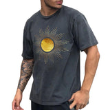 Men's Retro Street Gold Sun Short Sleeve T-Shirt 88215017TO