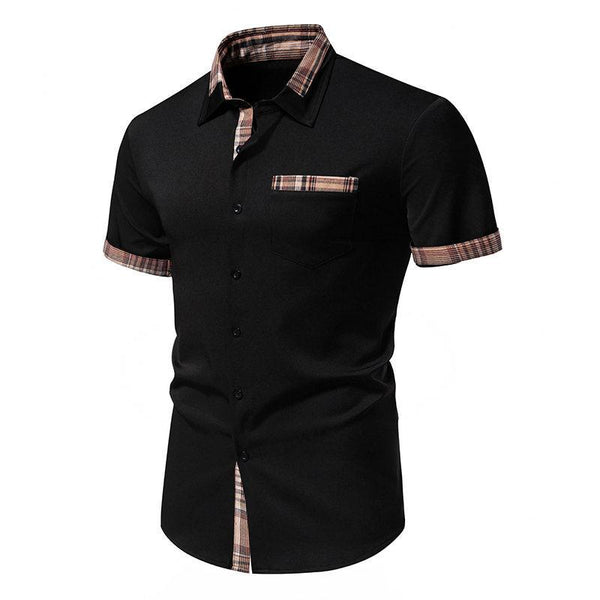 Men's Plaid Color Block Lapel Short Sleeve Shirt 57232624Y