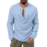 Men's Versatile Multicolor Bubble Fabric Round Neck Button Long Sleeve Shirt 57584276X
