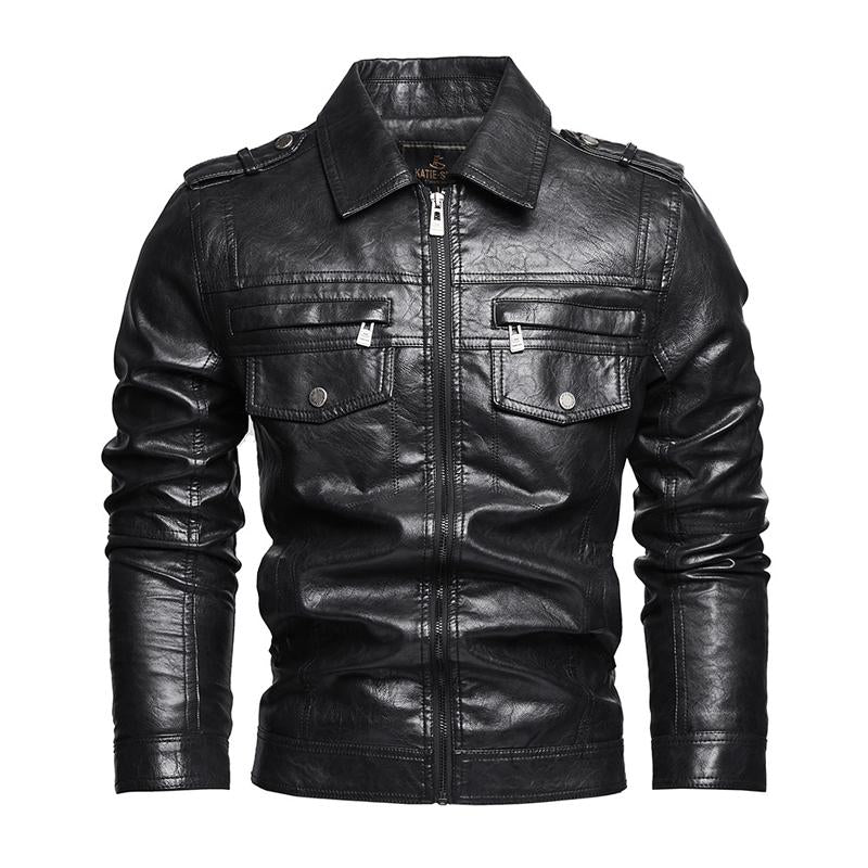 Men's Casual Lapel Leather Motorcycle Jacket 72693764X