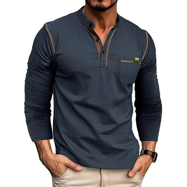 Men's Casual Solid Color Henley Collar Long Sleeve T-Shirt 93514973Y