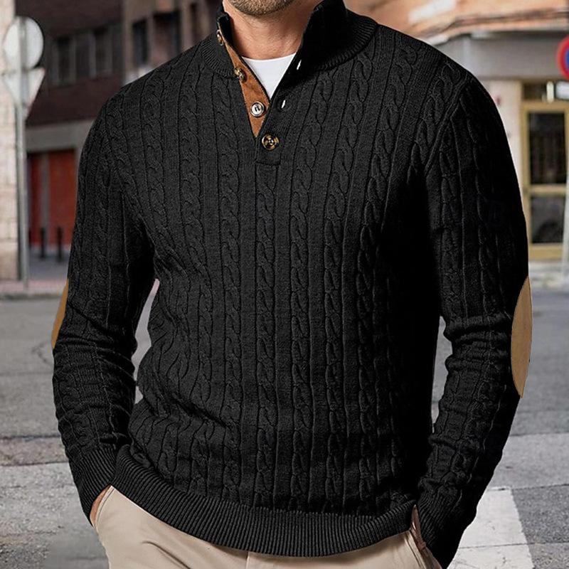 Men's Solid Cable Knit Half High Collar Long Sleeve Knit Sweater 99974351Z