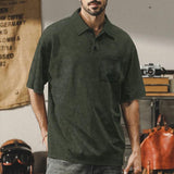 Men's Vintage Washed Distressed Lapel Short Sleeve Polo Shirt 64529573M