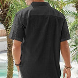 Men's Cotton and Linen Short Sleeve Button-down Shirt 00841139X