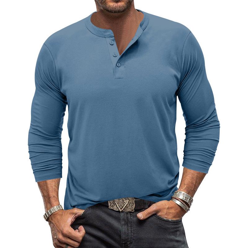Men's Casual Solid Color Long Sleeve Henley Collar T-Shirt 74111982Y
