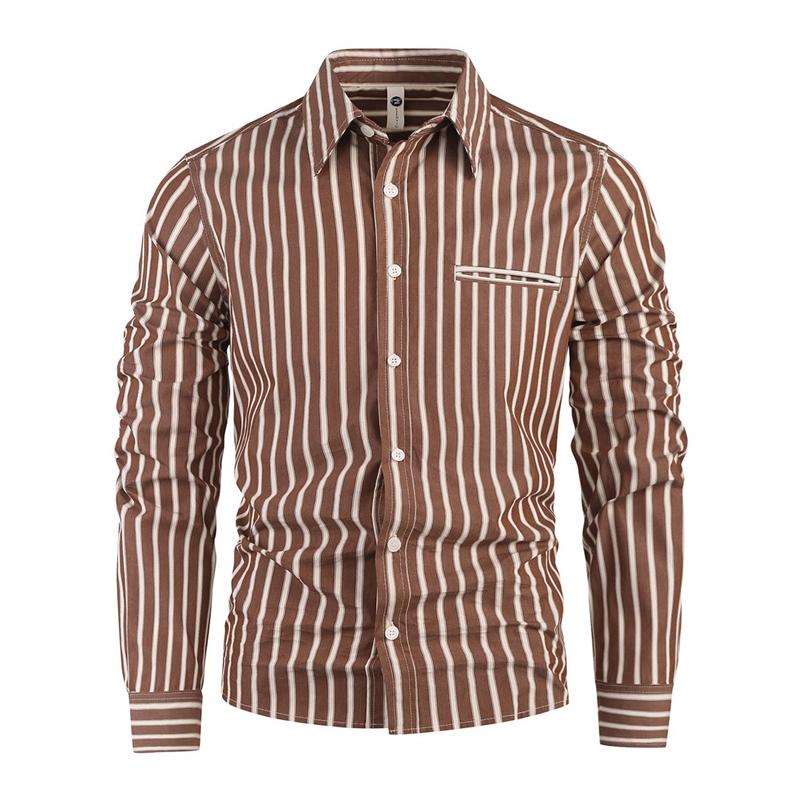 Men's Striped Casual Long Sleeve Lapel Shirt 84015166X