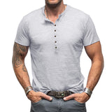 Men's Casual Solid Color Henley Collar Short Sleeve T-Shirt 45227245M