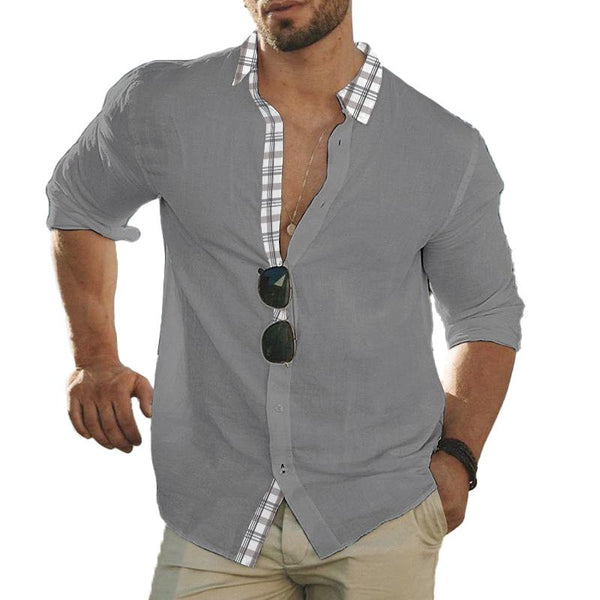 Men'S Casual Plaid Print Patchwork Lapel Long Sleeve Shirt 77161914Y