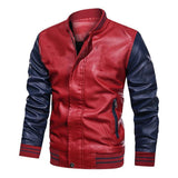 Men's Color Block Casual Stand Collar PU Leather Jacket 17840162X