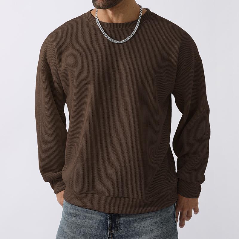 Men's Solid Round Neck Long Sleeve Loose Sweater 58268866Z
