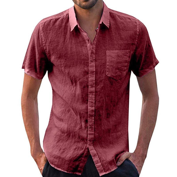 Men's Casual Solid Color Lapel Pocket Short Sleeve Shirt 07756232M