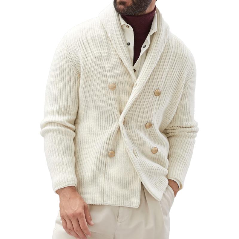 【Expédition 24 heures】Cardigan tricoté à double boutonnage à revers de couleur unie décontracté pour hommes 94737821M