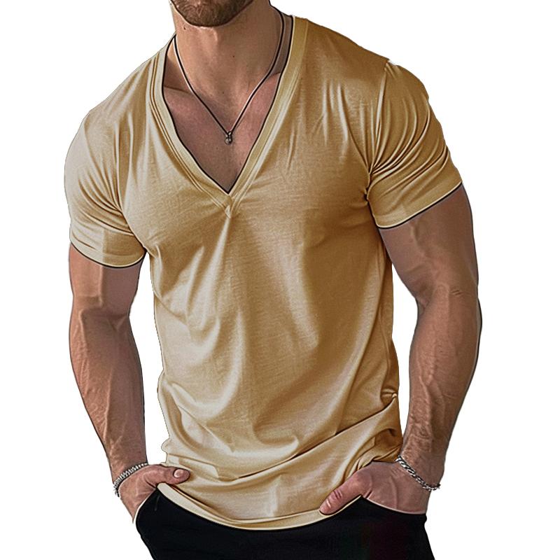 Men's Casual Cotton Blend V-Neck Short Sleeve T-Shirt 49508737M