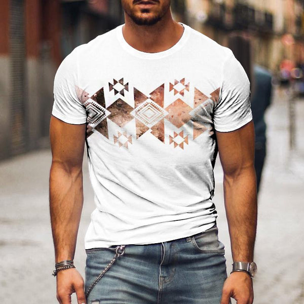 Men's Casual Ethnic Style Round Neck Short-sleeved T-shirt 69429841TO