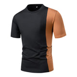 Men's Casual Contrast Color Splicing Round Neck Short Sleeve T-Shirt 41920538M