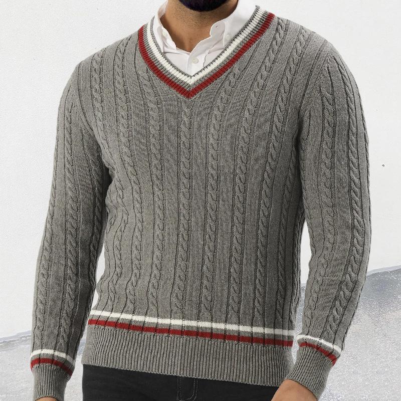 Men's Colorblock V-neck Long Sleeve Knit Sweater 82590963X