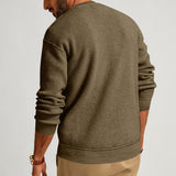 Men's Loose Crew Neck Waffle Henley Sweatshirt 92516898X