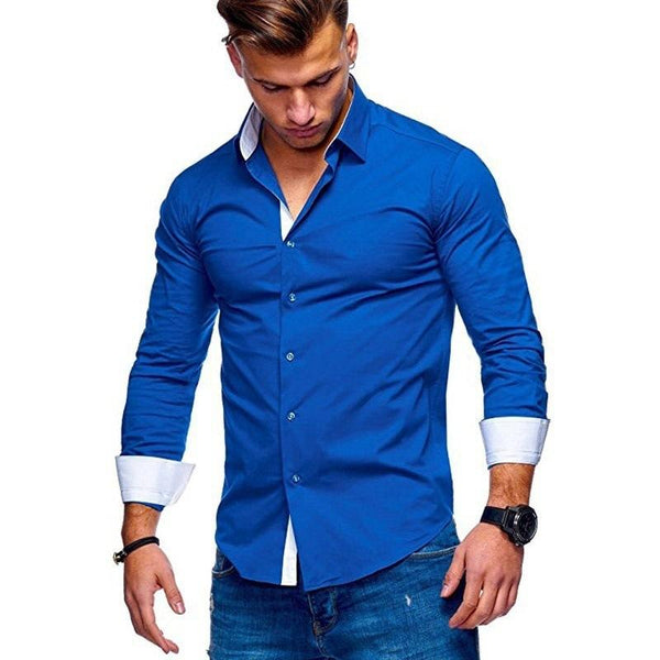 Men's Lapel Solid Color Loose Button Long Sleeve Shirt 79701214X