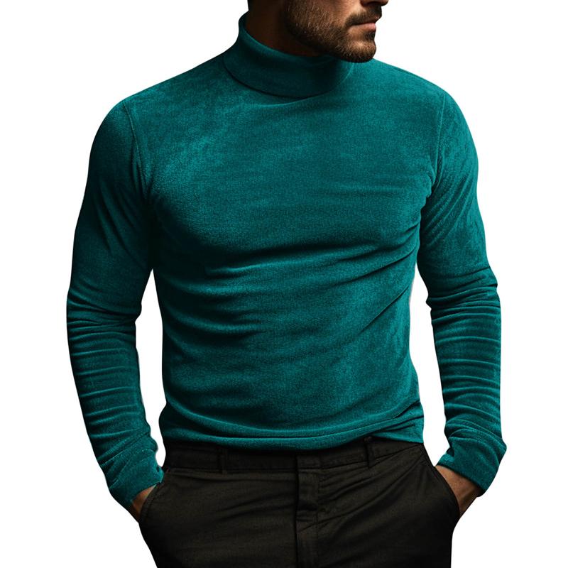 Men's Solid Color Long Sleeve Turtle Neck Tight T-Shirt 27401213X